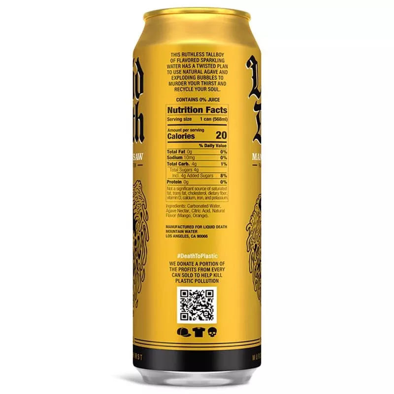 Liquid Death Mango Chainsaw Mango Sparkling Spring Water 19.2 fl. oz.