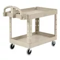 Rubbermaid Commercial 17.13 in. x 38.5 in. x 38.88 in. 500 lbs. Capacity 2 Shelves Plastic Heavy-Duty Utility Cart with Lipped Shelves - Beige